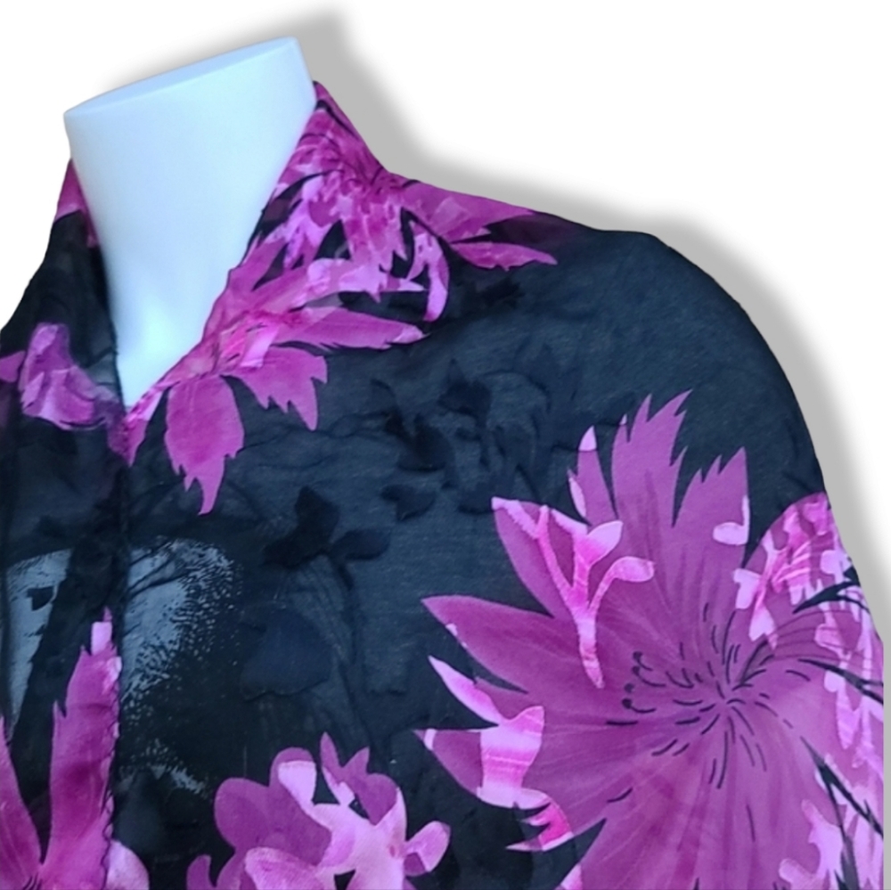 EGYPT Black Purple Floral Rectangular Scarf Semi Sheer Burnout Wrap Shayla Hijab - Picture 7 of 16
